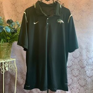 Nike Dry Fit Athletic Polo with Bronco Head Logo 3-Button Black with White Green